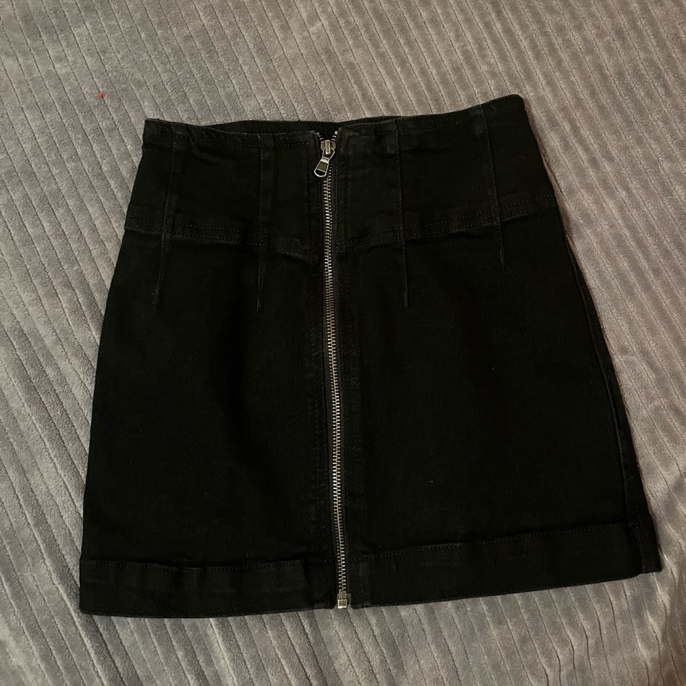 Free People Black Denim Zipper Skirt